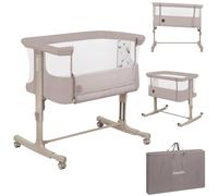 lionelo Aurora 3in1 Baby Bedside Cot Co-Sleeper for Babies From Birth to 9kg, Adjustable Height & Incline, Mattress, 4 Lockable Wheels, Breathable, Portable, Washable, Bag, Straps