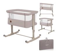 lionelo Aurora 3in1 Baby Bedside Cot Co-Sleeper for Babies From Birth to 9kg, Adjustable Height & Incline, Mattress, 4 Lockable Wheels, Breathable, Portable, Washable, Bag, Straps