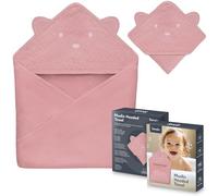 lionelo Baby Hooded Towel 100% Natural Muslin Cotton 80x80cm Absorbent Bath Towel with Hood for Newborns & Toddlers 6 Colours Soft & Breathable, Swaddle Muslin, Nursery Blankets (Pink, 80x80 cm)