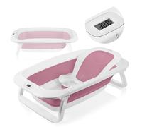Lionelo BabyBubble Foldable Baby Bath Tub with Built-in Thermometer, Anti-Slip Support Mat-Seat Suitable for Newborns to Toddlers 0-3 Years Collapsible & Portable Anti-Slip Legs, Drain Plug (Pink)