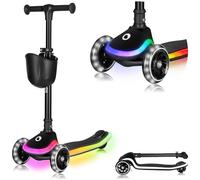 LIONELO Balance Scooter MEY for Children Aged 3+, up to 50 kg, Three-Wheel Kids’ Scooter with Adjustable Height, Non-Slip Light-Up Deck and LED Wheels, Basket Included (MAY, Black)