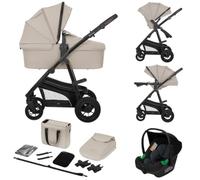 LIONELO Bianka 3-in-1 Travel System Pushchair from Birth to 22 kg | Carrycot and Car Seat, Lightweight Aluminium Frame, All-Terrain Suspension Wheels, UPF50+ Canopy and Accessories
