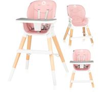 LIONELO Celia Wooden Baby High Chair for Children from 6 Months and for Adults up to 90 kg Grows with Child, Adjustable Footrest, 5-Point Safety Belt (Pink, Mona)