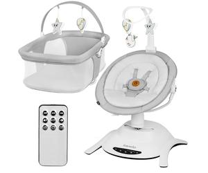 Lionelo Electric Baby Bouncer & Crib Bella Set 2in1 for Newborns, 360° Rotation, 6 Rocking Movements, 12 Melodies, Remote Control, Safety Belts, T2 Foam Mattress, 3-Toy Bar, Motion Detection, Harness