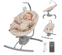 LIONELO Electric Baby Swing/Rocker Rio for Newborn with 3-Speed Swing, Remote Control, 5 Lullabies & 3 Nature Sounds, Adjustable Backrest, USB or Battery Powered, Toy Bar, Pillow, from Birth