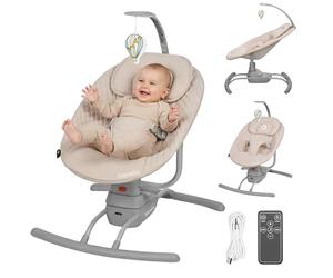LIONELO Electric Baby Swing/Rocker Rio for Newborn with 3-Speed Swing, Remote Control, 5 Lullabies & 3 Nature Sounds, Adjustable Backrest, USB or Battery Powered, Toy Bar, Pillow, from Birth