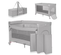 Lionelo Ellen 3-in-1 Travel Cot with 2 Height Levels | Co-Sleeper - Drop-Side Bedside Crib | Playpen - Zipped Side Entrance, Wheels with Brakes, Carry Bag & Mattress - from Birth to 36 Months