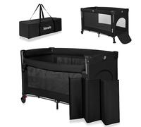 Lionelo Ellen 3-in-1 Travel Cot with 2 Height Levels | Co-Sleeper - Drop-Side Bedside Crib | Playpen - Zipped Side Entrance, Wheels with Brakes, Carry Bag & Mattress - from Birth to 36 Months