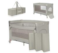 Lionelo Ellen 3-in-1 Travel Cot with 2 Height Levels | Co-Sleeper - Drop-Side Bedside Crib | Playpen - Zipped Side Entrance, Wheels with Brakes, Carry Bag & Mattress - from Birth to 36 Months