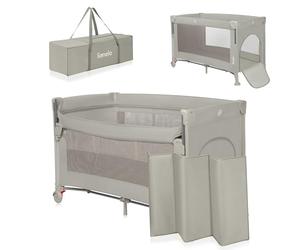 Lionelo Ellen 3-in-1 Travel Cot with 2 Height Levels | Co-Sleeper - Drop-Side Bedside Crib | Playpen - Zipped Side Entrance, Wheels with Brakes, Carry Bag & Mattress - from Birth to 36 Months
