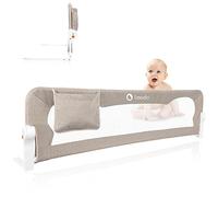 lionelo Eva Universal Bed Guard 150 L x 42cm H, Child Safety barrier with 180° Recline Foldable Design, StandSafe lock Storage pocket, Sturdy Durable Bedside Safety Gate for Children (Beige)