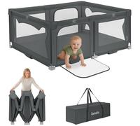 LIONELO Florence Easy Fold Baby Playpen XL 150×180 cm (0-48 Months), Foldable and Lightweight, Quick Set Up Without Tools, Breathable Net 360°, 2 Side Entries with Zipper, Includes Carry Bag, Grey