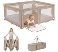 LIONELO Florence Easy Fold Baby Playpen XL 150×180 cm (0-48 Months), Foldable and Lightweight, Quick Set Up Without Tools, Breathable Net 360°, 2 Side Entries with Zipper, Includes Carry Bag, Beige