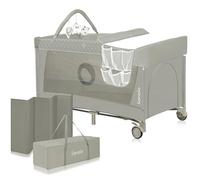 LIONELO Flower 2-in-1 Umbrella Bed - Changing Table, 2 Levels of Mattresses, Side Opening, Wheels, Compact Folding with Carry Bag, LockGuard System, Birth to 36 Months, Beige