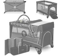 lionelo Flower 2in1 Travel Cot and Baby zone with Changing Table for Newborns and Toddlers 0-36kg 2-level Mattress height Mesh Walls Side Entry Toy Bar LockGuard Safety Quick-Fold (Dark Grey)
