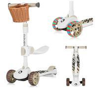 Lionelo Franky 2in1 Toddler Balance Bike & 3-Wheel Scooter for Ages 1-5 Up to 50kg with LED Wheels Adjustable Handlebar & Seat Bastket Lightweight Foldable Durable Ideal First Ride-On (Beige)