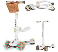 Lionelo Franky 2in1 Toddler Balance Bike & 3-Wheel Scooter for Ages 1-5 Up to 50kg with LED Wheels Adjustable Handlebar & Seat Bastket Lightweight Foldable Durable Ideal First Ride-On (Beige)