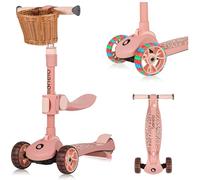 Lionelo Franky 2in1 Toddler Balance Bike & 3-Wheel Scooter for Ages 1-5 Up to 50kg with LED Wheels Adjustable Handlebar & Seat Bastket Lightweight Foldable Durable Ideal First Ride-On (Pink)