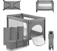 lionelo JASMIN Easy-Fold Travel Cot for Babies and Toddlers 0-36 Months with 2-Level height Mattress, One-Hand Folding System, Breathable Mesh Sides, Side Zip Door, Wheels with Brakes, Carry Bag
