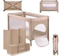 lionelo JASMIN Easy-Fold Travel Cot for Babies and Toddlers 0-36 Months with 2-Level height Mattress, One-Hand Folding System, Breathable Mesh Sides, Side Zip Door, Wheels with Brakes, Carry Bag