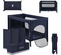 lionelo JASMIN Easy-Fold Travel Cot for Babies and Toddlers 0-36 Months with 2-Level height Mattress, One-Hand Folding System, Breathable Mesh Sides, Side Zip Door, Wheels with Brakes, Carry Bag