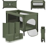 Lionelo Jasmin Easy-Fold Travel Cot for Babies and Toddlers 0-36 Months with 2-Level Height Mattress, One-Hand Folding System, Breathable Mesh Sides, Side Zip Door, Wheels with Brakes, Carry Bag