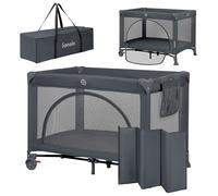 Lionelo Laura Compact 2-in-1 Travel Cot & Playpen with Side Door, 2 Adjustable Mattress Levels, Foam Mattress, Wheels with Brakes & Carry Bag - Lightweight Folding Baby Bed from Birth to 3 Years