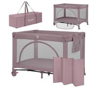 Lionelo Laura Compact 2-in-1 Travel Cot & Playpen with Side Door, 2 Adjustable Mattress Levels, Foam Mattress, Wheels with Brakes & Carry Bag - Lightweight Folding Baby Bed from Birth to 3 Years