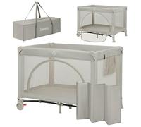lionelo Laura Travel Cot from Birth up to 3 years old with 2-level Heights | To 3 Years, 2 Mattress Levels, Foam Mattress, Side Door, Lockable Wheels and Carry Bag