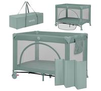 LIONELO Laura Travel Cot from Birth up to 3 years old with 2-level Heights | To 3 Years, 2 Mattress Levels, Foam Mattress, Side Door, Lockable Wheels and Carry Bag