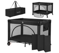lionelo Laura Travel Cot from Birth up to 3 years old with 2-level Heights | To 3 Years, 2 Mattress Levels, Foam Mattress, Side Door, Lockable Wheels and Carry Bag