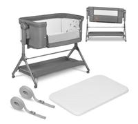 lionelo Leonie Plus 3-in-1 Bedside Cot and Rocking Bassinet | Adjustable Height, Drop-Down Side, Fixed Rocking System, Mattress, Breathable Mesh, Lockable Wheels and Storage Basket