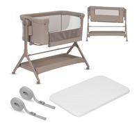 LIONELO Leonie Plus 3-in-1 Bedside Cot and Rocking Bassinet | Adjustable Height, Drop-Down Side, Fixed Rocking System, Mattress, Breathable Mesh, Lockable Wheels and Storage Basket