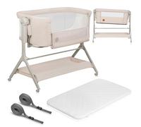 lionelo Leonie Plus 3-in-1 Bedside Cot, Co-Sleeper & Rocking Crib with Mattress - Adjustable Height, Drop-Down Side, Fixed-Level Rocking System, Mesh Sides, Lockable Wheels & Large Storage Basket