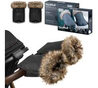 Lionelo LIONELO HANDMUFF Universal Waterproof Stroller Hand Muff, Windproof Fleece-Lined Pram Gloves with Detachable Fur Trim, Machine Washable Winter Hand Warmer for Pushchair