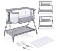 lionelo Luna 2in1 Bedside Crib for babies from Birth to 9kg with Adjustable Height & Incline 4 Lockable Wheels Portable Baby Co-Sleeper Breathable Mesh Washable Mattress & Cover Basket