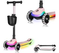 LIONELO Balance Scooter MEY for Children Aged 3+, up to 50 kg, Three-Wheel Kids’ Scooter with Adjustable Height, Non-Slip Light-Up Deck and LED Wheels, Basket Included (MAY, Pink)