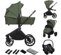 Lionelo Mika Plus 3 in 1 Travel System Pushchair Pram | All-Terrain Stroller with Carrycot & i-Size Car Seat | Compact Folding, Adjustable Handle, XXL Canopy UPF50+, Rain Cover & Accessories