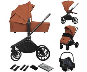 Lionelo Mika Plus 3 in 1 Travel System Pushchair Pram | All-Terrain Stroller with Carrycot & i-Size Car Seat | Compact Folding, Adjustable Handle, XXL Canopy UPF50+, Rain Cover & Accessories