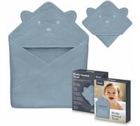 lionelo Baby Hooded Towel 100% Natural Muslin Cotton 80x80cm Absorbent Bath Towel with Hood for Newborns & Toddlers 6 Colours Soft & Breathable, Swaddle Muslin, Nursery Blankets (Blue, 80x80 cm)