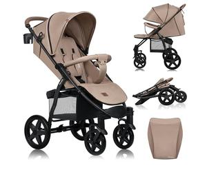 LIONELO Pushchair from Birth up to 22 kg Annet Plus Light & Foldable Stroller with Reclining backrest to a Lying Position, EVA Foam Wheels, Mosquito Net, Footblanket, Drink Holder, Basket, XXL Hood