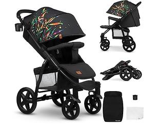 LIONELO Pushchair from Birth up to 22 kg Annet Plus Light & Foldable Stroller with Reclining backrest to a Lying Position, EVA Foam Wheels, Mosquito Net, Footblanket, Drink Holder, Basket, XXL Hood