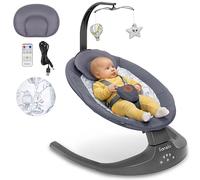Lionelo Ralf 2in1 Baby Bouncer & Rocker for newborn with Adjustable 5-Speed Swing, Motion detection Music playback 12 Melodies, Time Settings, Reclining seat, USB & Battery Safety harness (GREY WHITE)