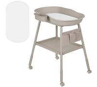 Lionelo Rosie Mobile Baby Changing Table with Adjustable Height, Waterproof 2 cm Foam Mat, Wheels with Brakes, Side Water Caddy & Fabric Organizer - Stable Hygienic Changing Station with Storage Shelf