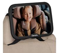 Lionelo Sett Black Carbon Baby Car Mirror - Wide View, Shatterproof, 360° Adjustable, Universal Fit, Lightweight Design