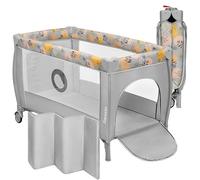 Lionelo STEFI PLUS 2in1 Travel Cot & Baby zone Portable with 2-Level Mattress Heigh, Baby Bed for Newborns and Toddlers 0-36kg Mattress Side Entry, Breathable Mesh, LockGuard Safety, Wheels, Easy-Fold