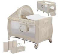 Lionelo Sven Plus 2in1 Travel Cot and Portable Baby Zone for newborns 0-36 Months Foldable with 2-level Heights, Changing Table, Mattress, Side Entrance Mesh Walls Mosquito Net Canopy Wheels Organiser
