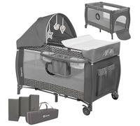 Lionelo Sven Plus 2in1 Travel Cot and Portable Baby Zone for newborns 0-36 Months Foldable with 2-level Heights, Changing Table, Mattress, Side Entrance Mesh Walls Mosquito Net Canopy Wheels Organiser