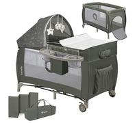 Lionelo Sven Plus 2in1 Travel Cot and Portable Baby Zone for newborns 0-36 Months Foldable with 2-level Heights, Changing Table, Mattress, Side Entrance Mesh Walls Mosquito Net Canopy Wheels Organiser