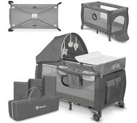 Lionelo Sven Plus 2in1 Travel Cot and Portable Playpen for newborns 0-36 Months Foldable with 2-level Heights, Changing Table, Mattress, Side Entrance, Mesh Walls, Mosquito Net Canopy Wheels Organiser